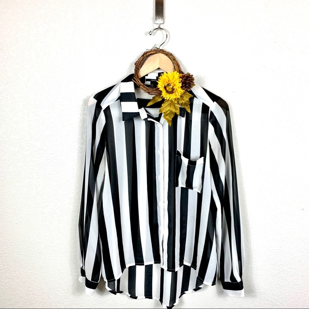 Forever 21 Black and White Stripe Sheer Blouse